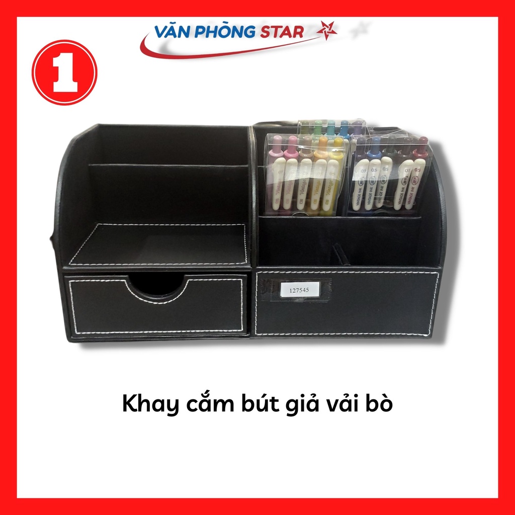 Khay cắm bút cách điệu giả vải bò