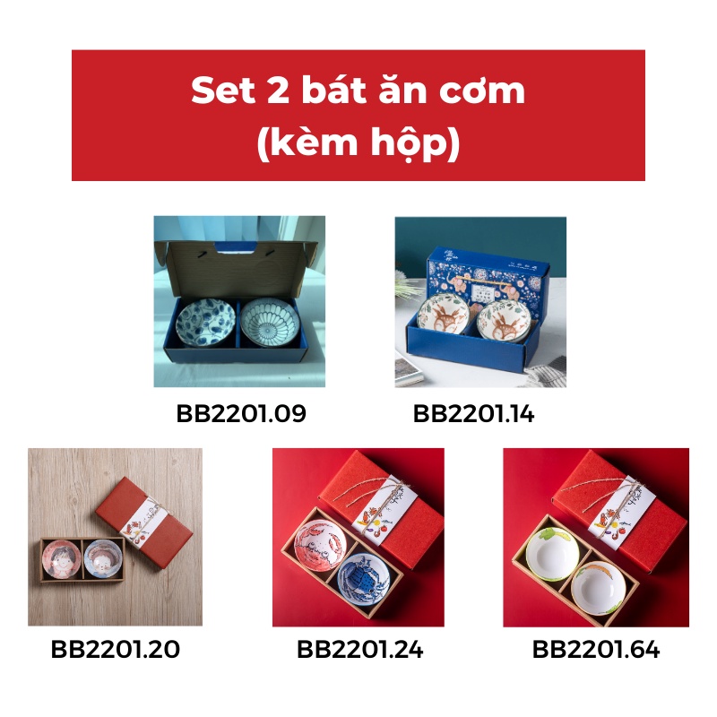 Bát đĩa - Set 2 bát ăn cơm nhiều họa tiết xinh xắn - có hộp đi kèm xinh xắn phù hợp làm quà tặng - sang trọng tiện lợi