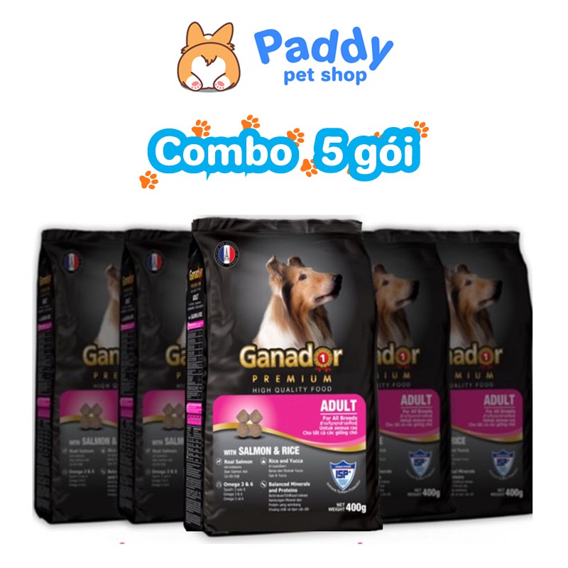 [Combo 5] Thức Ăn Hạt Cho Chó Ganador Vị Cá Hồi & Gạo 400g