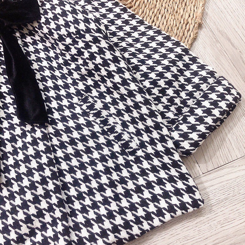 Áo khoác dạ babydoll thắt nơ  kẻ caro  ziczac, áo dạ thắt nơ kẻ ziczac 2 màu  ke đen &amp; kẻ nâu