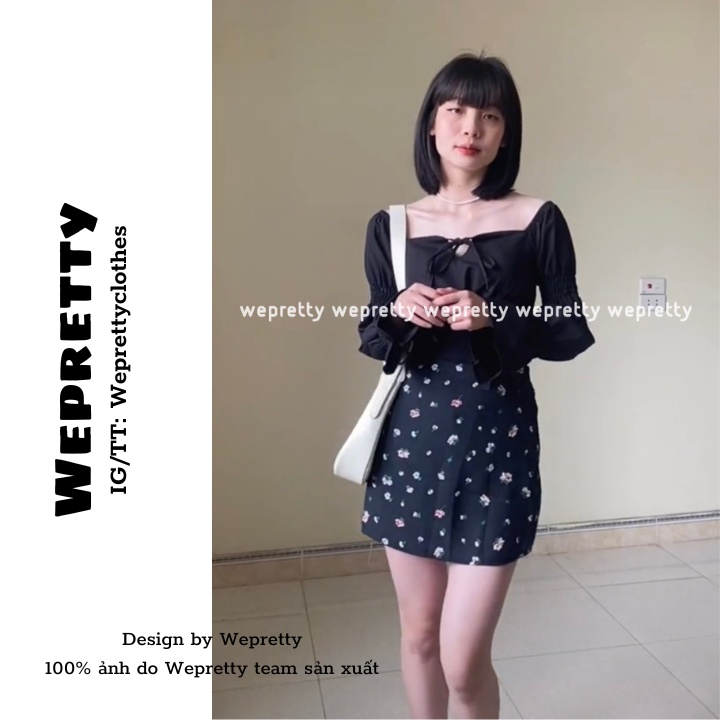 Áo trễ vai dài tay nữ dáng croptop phong cách hiện tại 2 màu đen và trắng chất thô mềm có mút ngực Wepretty Clothes