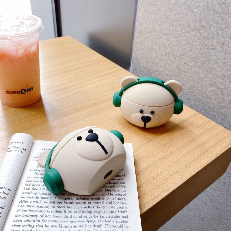 Vỏ Bảo Vệ Hộp Sạc Tai Nghe Airpod 1 2 pro Bằng Silicon Mềm Hình Gấu 3D Dễ Thương
