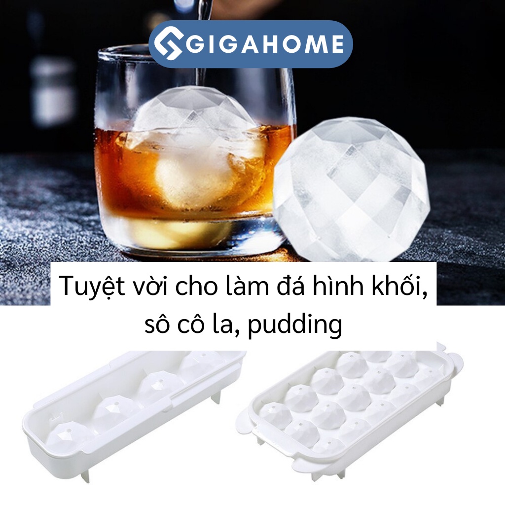 Khay Làm Viên Nước Đá Tròn Cỡ Lớn 4 Viên GIGAHOME Làm Thạch Pudding Có Nắp 9899