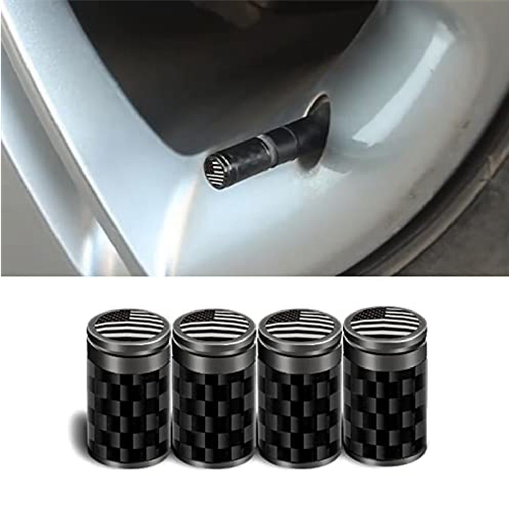 Bộ 4 Vỏ Bọc Van Bánh Xe Hơi / Xe Máy / Xe Đạp / Xe Máy Bằng Kim Loại Với Lớp Lót Nhựa Chống Mòn / Rỉ Sét Hình Lá Cờ Mỹ