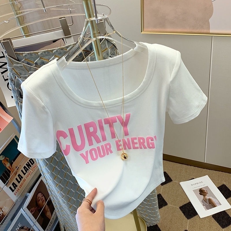 Áo Thun Tay Ngắn Cổ Chữ U Dáng Ôm Thời Trang Mùa Hè Dễ Phối Đồ Cho Nữ