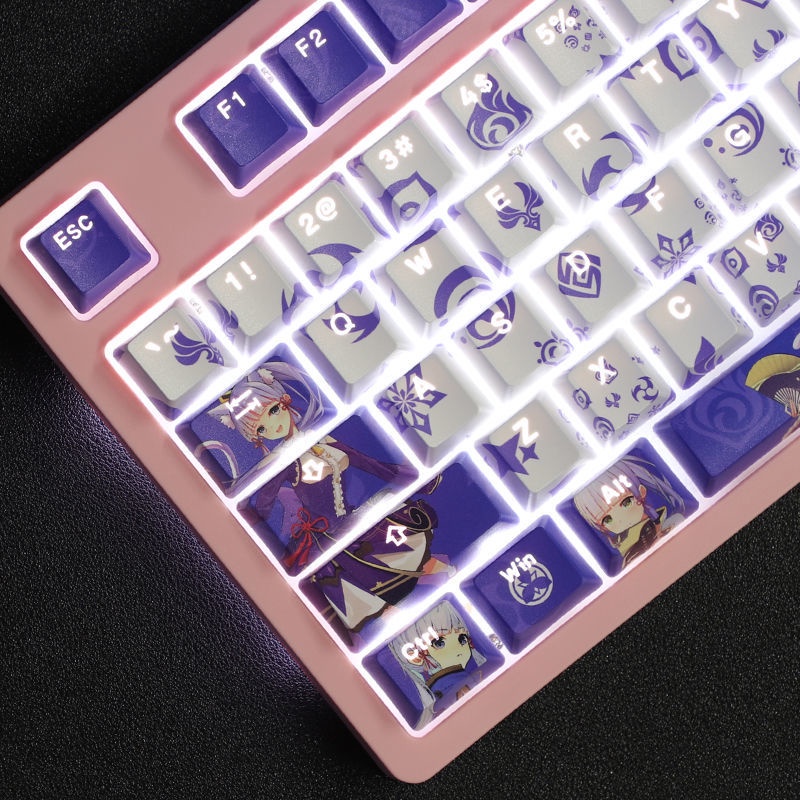 Kamisato Ayaka Keycaps Cherry Profile Genshin Impact chủ đề anime PBT Dye thăng hoa bàn phím cơ học truyền ánh sáng keycaps