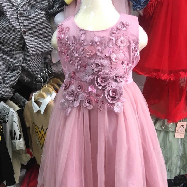 Váy công chúa đuôi tôm đính hoa cho bé 15kg-30kg