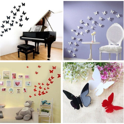 12 Sticker Dán Tường Họa Tiết Hình Con Bướm 3d Dùng Trang Trí Phòng Ngủ Cho Trẻ Nhỏ