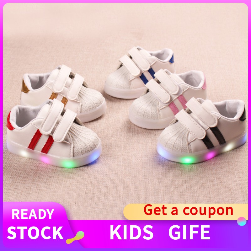 Giày sneakers đế bằng mũi vỏ sò có đèn led phát sáng thời trang cho bé trai và bé gái