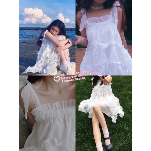 SẴN🖤Đầm Công chúa 3lớp LOẠI 1 bèo nhún váy tiểu thư vintage 2 dây/Váy trắng xinh babydoll/Váy bánh bèo ulzzang retro