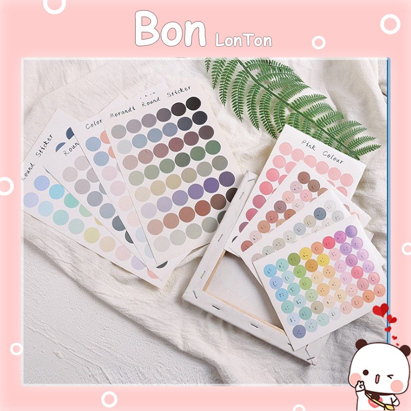 Sticker dán trang trí tròn mặt cảm xúc set 35 tấm, Nhãn dán tròn phong cách Bonlonton
