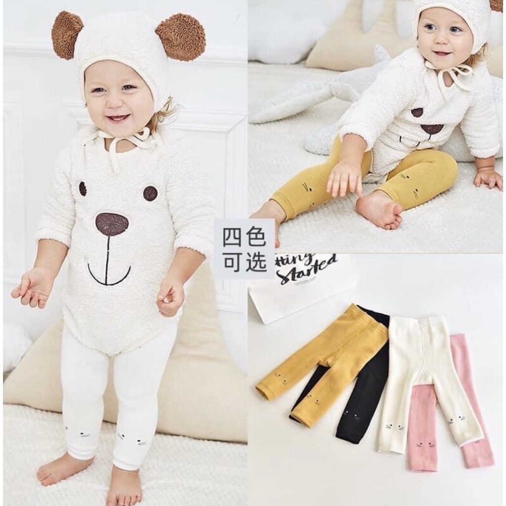 Quần legging len xù cho bé gái, quần tất không bàn hình mèo đáng yêu dày dặn ấm áp mùa đông