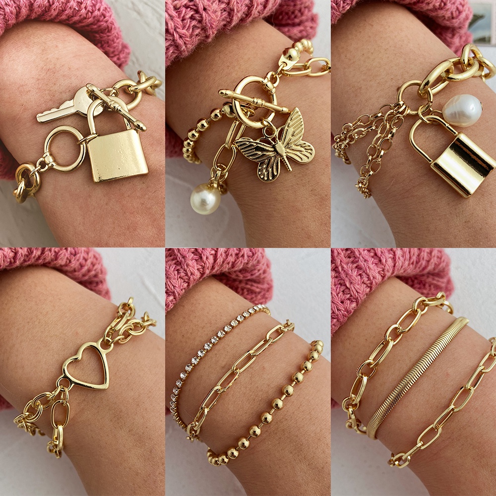 Vòng đeo tay màu vàng/ màu bạc đính hạt ngọc trai nhân tạo thanh lịch thời trang dành cho nữ