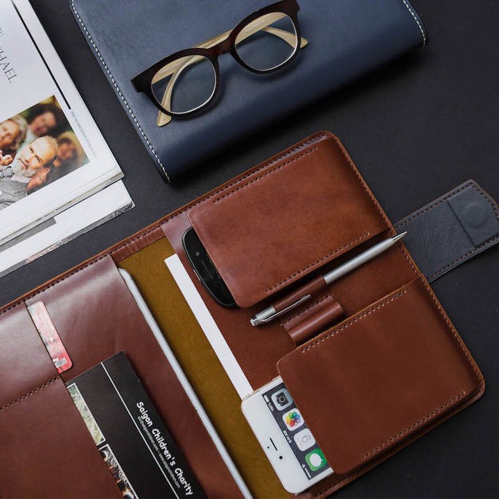 Clutch da ipad Mini - Air 8'' Vàng bò - Ví da thật cao cấp