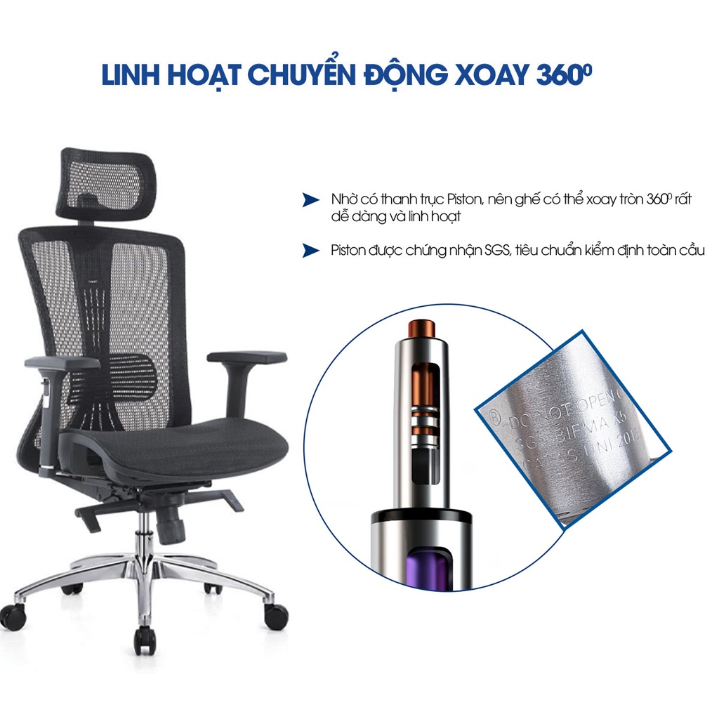 Ghế công thái học GOVI Ergonomic Plato PL06 Thiết kế bảo vệ sức khỏe