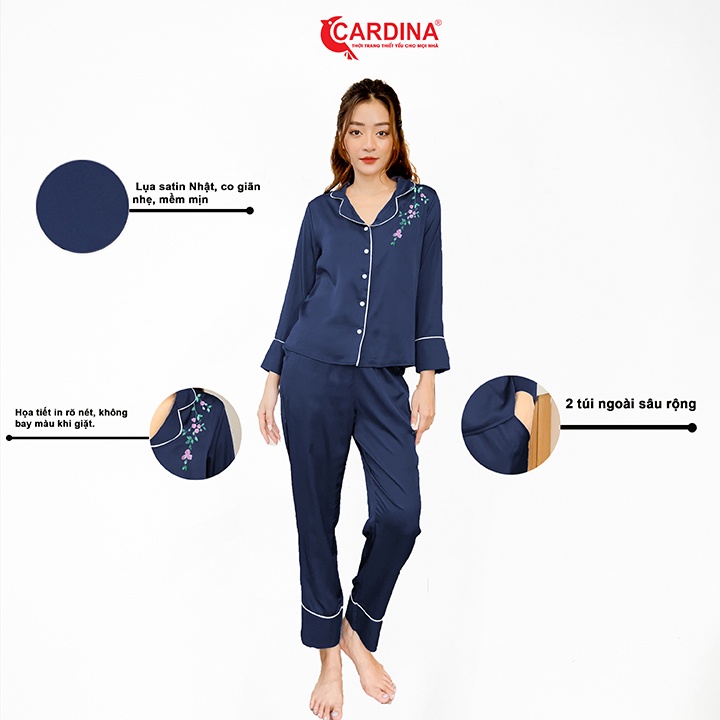 Đồ Bộ Nữ 𝐂𝐀𝐑𝐃𝐈𝐍𝐀 Pijama Chất Lụa Satin Nhật Cao Cấp Áo Dài Tay Quần Dài Co Giãn Nhẹ 1Pi07