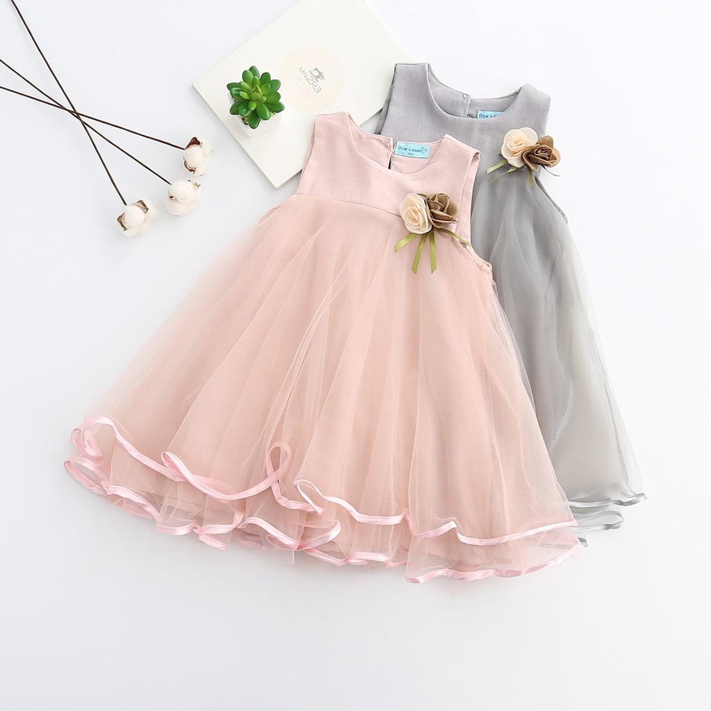 Đầm xoè công chúa phối ren Tutu đính hoa dành cho bé gái
