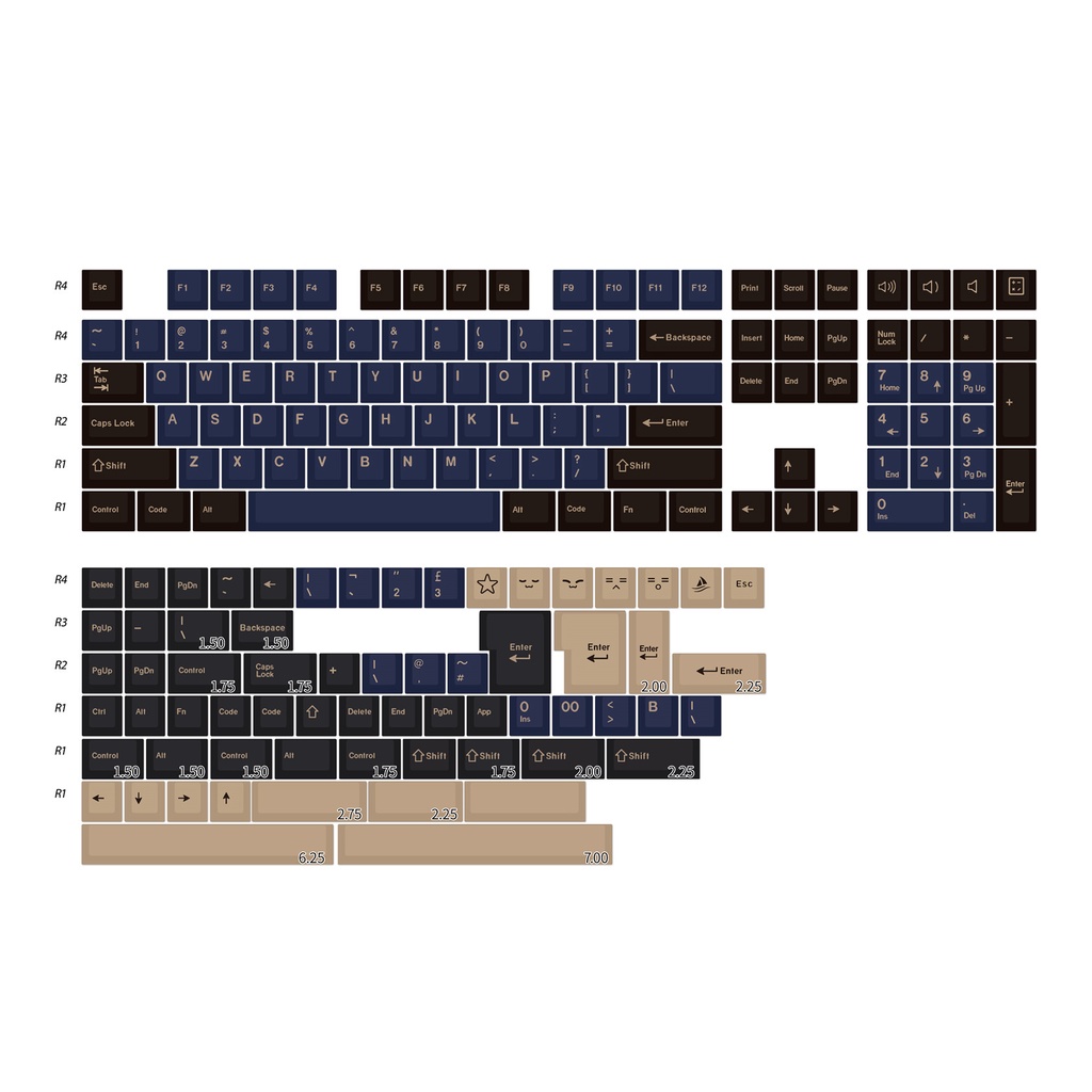 173 Phím Blue Samurai Keycaps Cherry Profile ABS Double Shot Bàn phím cơ Keycap Set
