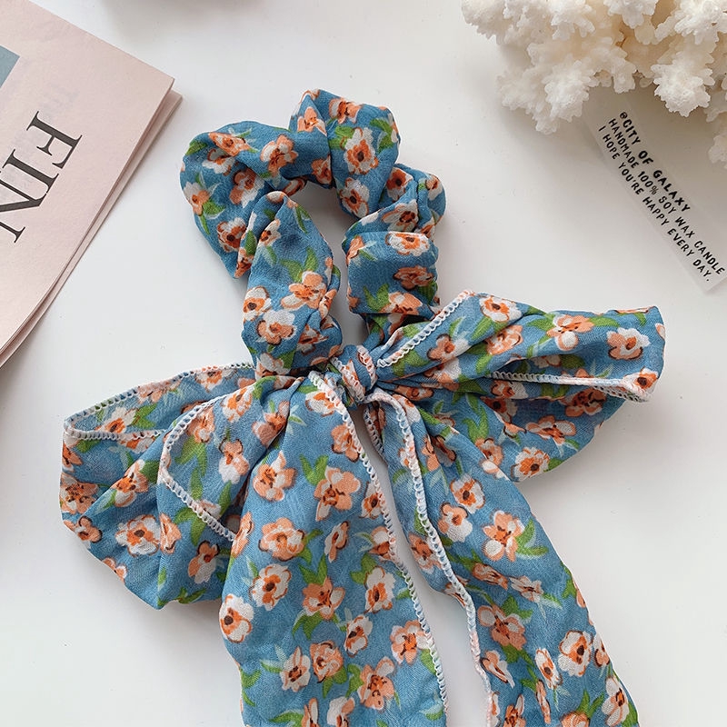 Dây buộc tóc vải in họa tiết hoa phong cách vintage đơn giản