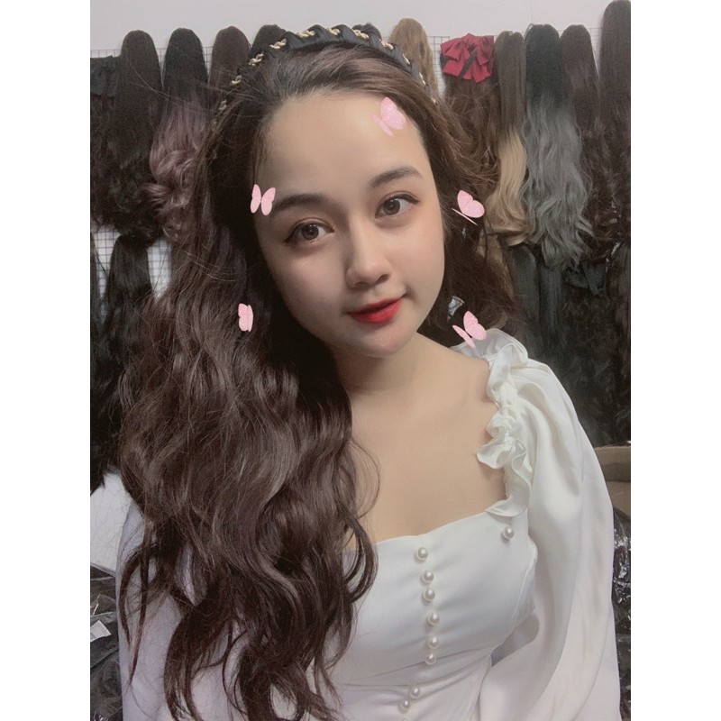 Siêu Phẩm băng đô xích đen phối tóc xù sóng nước nửa đầu - kèm Hình thật.