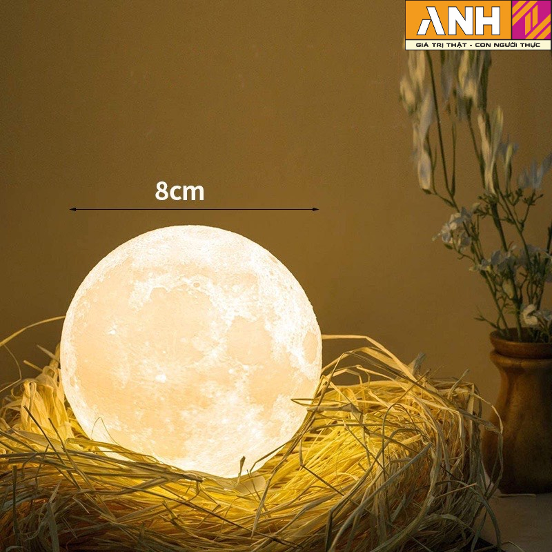 Đèn ngủ để bàn hình mặt trăng 3D 8cm nhiều màu sắc đẹp mắt