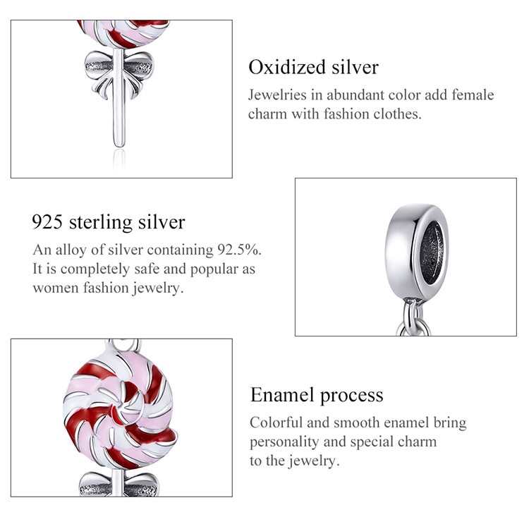 Mặt trang sức BAMOER SCC1491 chất liệu bạc 925 thiết kế hình kẹo mút đáng yêu