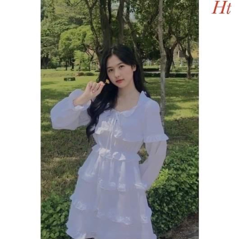 Váy xoè tay dài ba tầng HT12