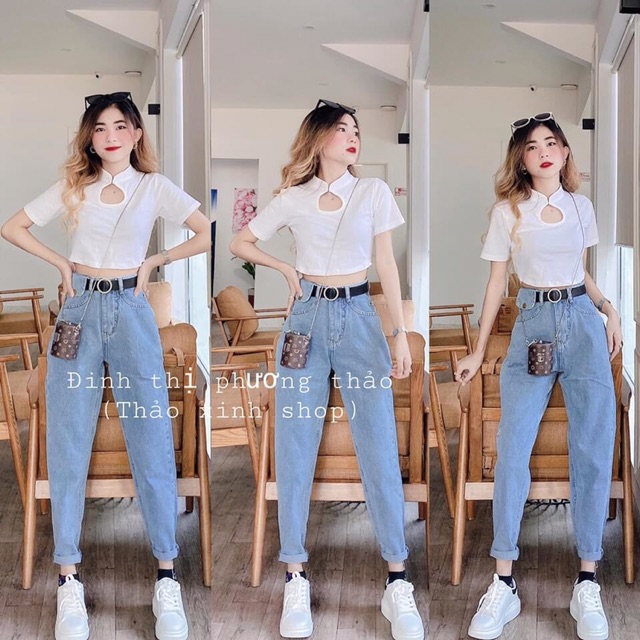 Bán lẻ = sỉ áo croptop khoét ngực cổ tàu LT257