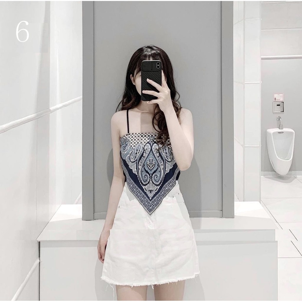 Áo 2 Dây Bozip Thổ Cẩm PEONYB Nữ [FREESHIP]  Thun body dáng ôm, phông họa tiết mặc đi biển màu TRẮNG | ĐEN Ulzzang