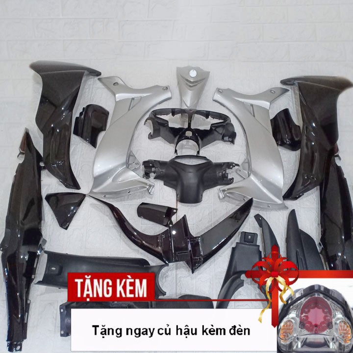 Bộ dàn áo xe Jupiter MX, nhựa ABS nguyên sinh cao cấp màu Đen - Tặng kèm củ hậu có đèn theo xe