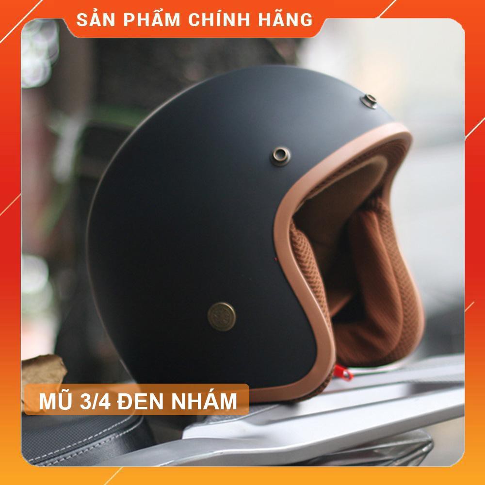 Mũ bảo hiểm 3/4 Trơn màu đen nhám - Đi phượt cực chất kèm kính  SHOP MŨ 192