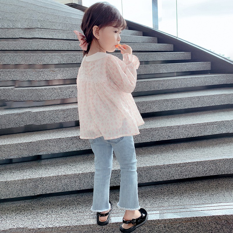 Quần jeans lưng cao ống loe phong cách Hàn Quốc cho bé gái 4-6 tuổi