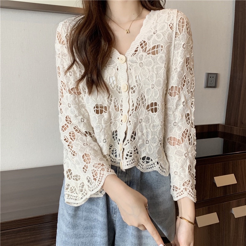 Áo Khoác Cardigan Đi Biển Đan Hoa Chất Dày Dặn Đẹp