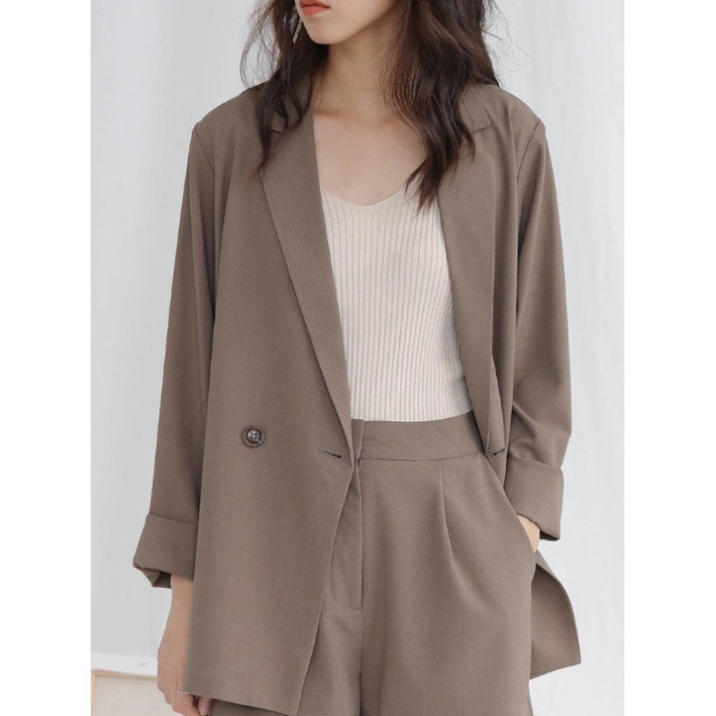 Áo Blazer SANMINHCHAU áo khoác blazer 1 lớp dài tay chất suông mềm dễ phối đồ