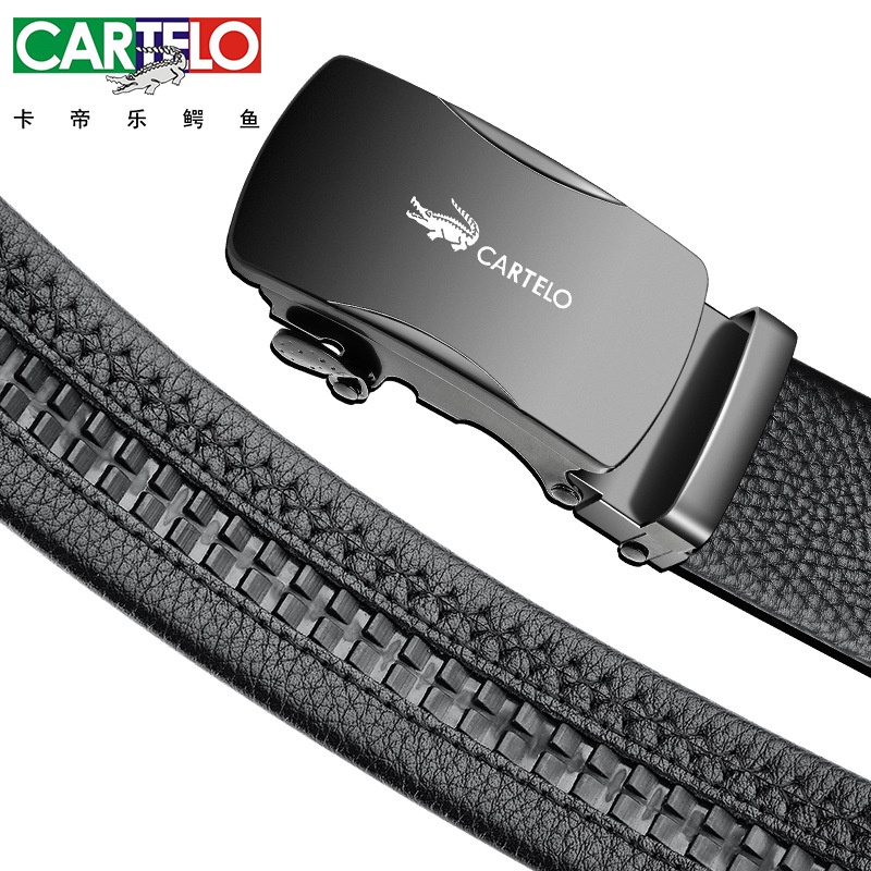 Thắt lưng da nam cao cấp CARTELGK7333G, dây nịt nam da thật rộng 35mm khóa tự động mạ ti tan