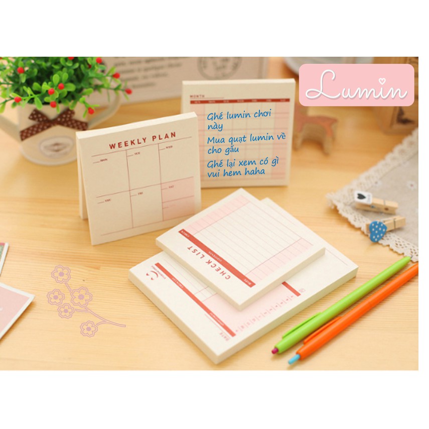 Giấy note ghi chú kế hoạch cần làm, todo list trong ngày, tuần, tháng | Lumin store