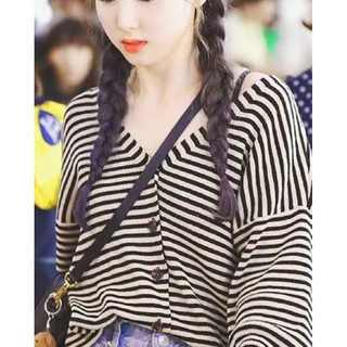 (Hình thật) Áo khoác Cardigan sọc ngang màu nâu nhạt Jennie Hyuna