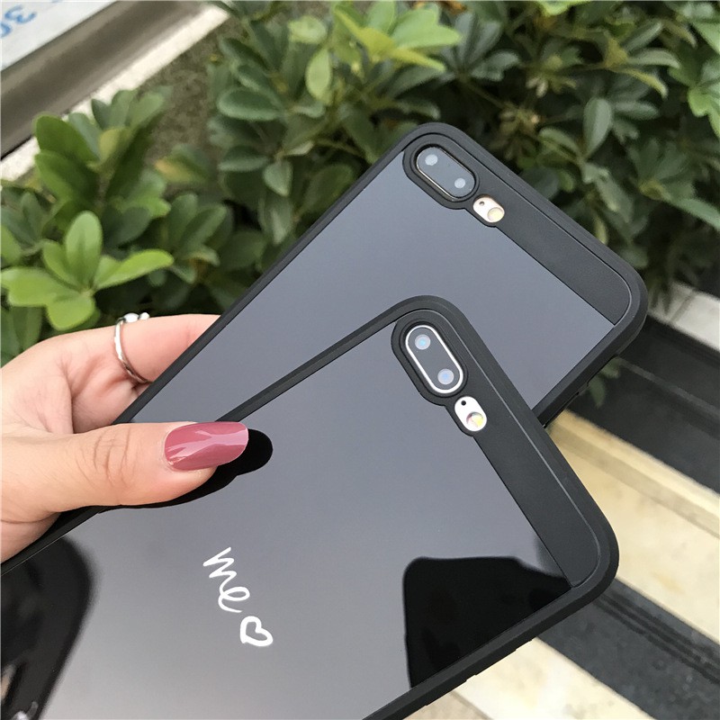 Ốp lưng dẻo đôi me and you mặt lưng phủ kính - Iphone 6, 6plus, 7, 7plus, 8, 8plus, X, Xs