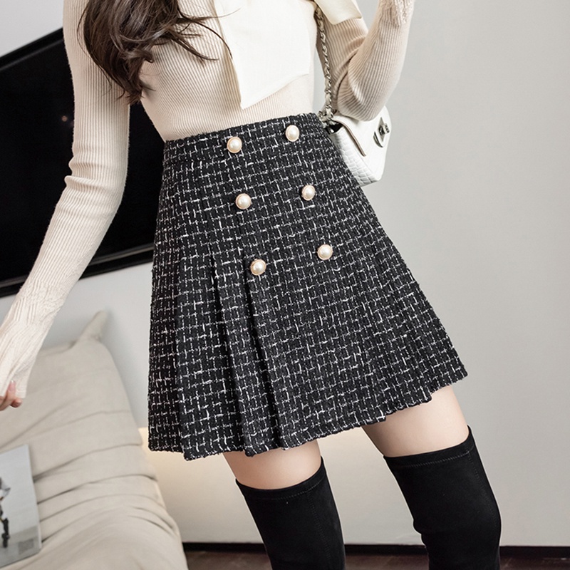 IELGY Chân váy len IELGY dáng chữ a lưng cao cỡ lớn phong cách Hàn Quốc thời trang cho nữ