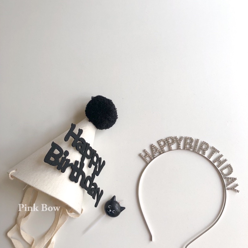 Nón sinh nhật có chữ HPBD chất Nỉ Hàn Quốc 4 màu NÂU/HỒNG/VÀNG/TRẮNG ĐEN có quai deo