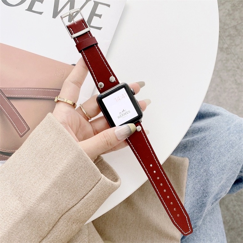 Dây đeo da chất lượng cao thích hợp cho đồng hồ thông minh Apple watch 2 3 4 5 6 SE 42mm 38mm 40mm 44mm