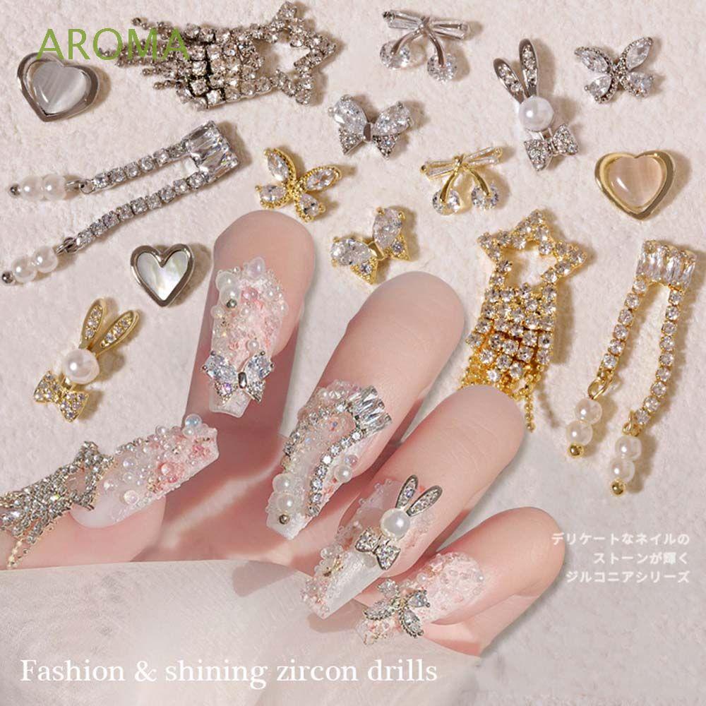 [Hàng mới về] Đá đính 3D đính ngọc trai hình trái tim phong cách Nhật Bản trang trí móng tay đẹp mắt