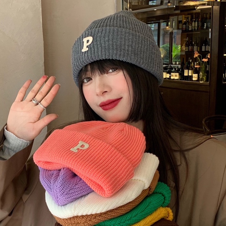 Mũ len nam nữ chữ P🍒FREESHIP🍒Nón len dệt kim giữ ấm thời trang Hàn Quốc