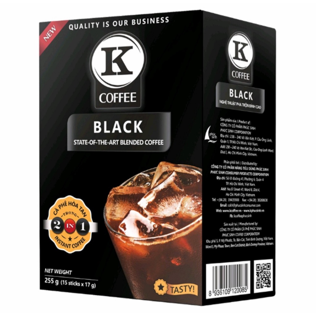 Cà Phê Hòa Tan K Coffee Black 2in1 (255g / Hộp)