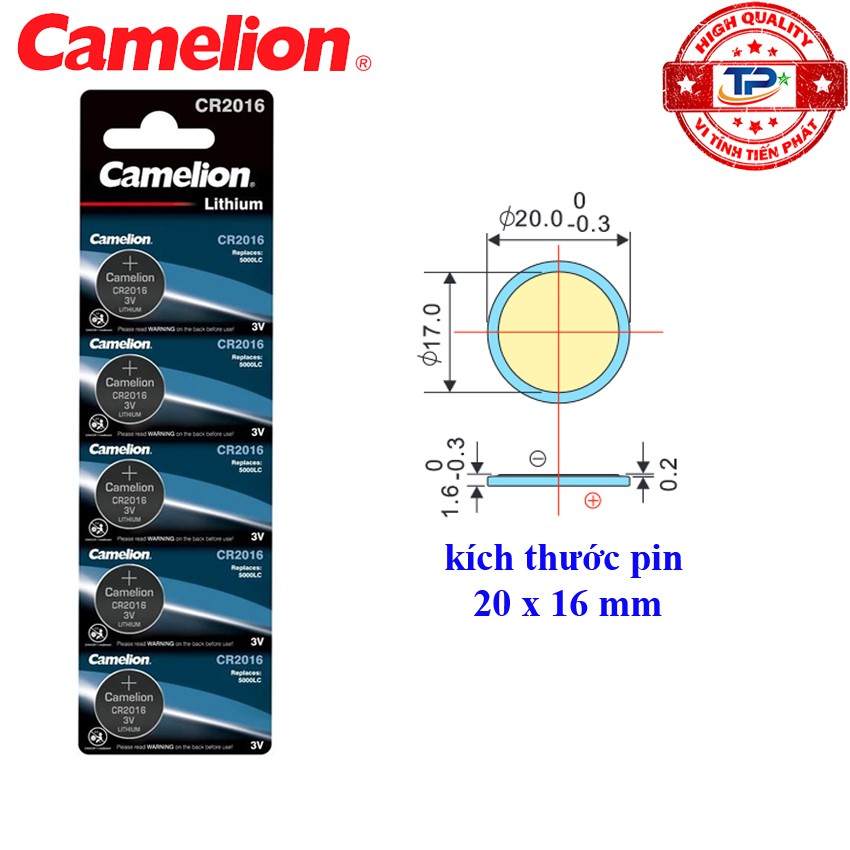 Vỉ 5 viên pin Nút CR2016 Camelion Lithium Battery 3V - Cmos Camelion CR2016 (mẫu mới)