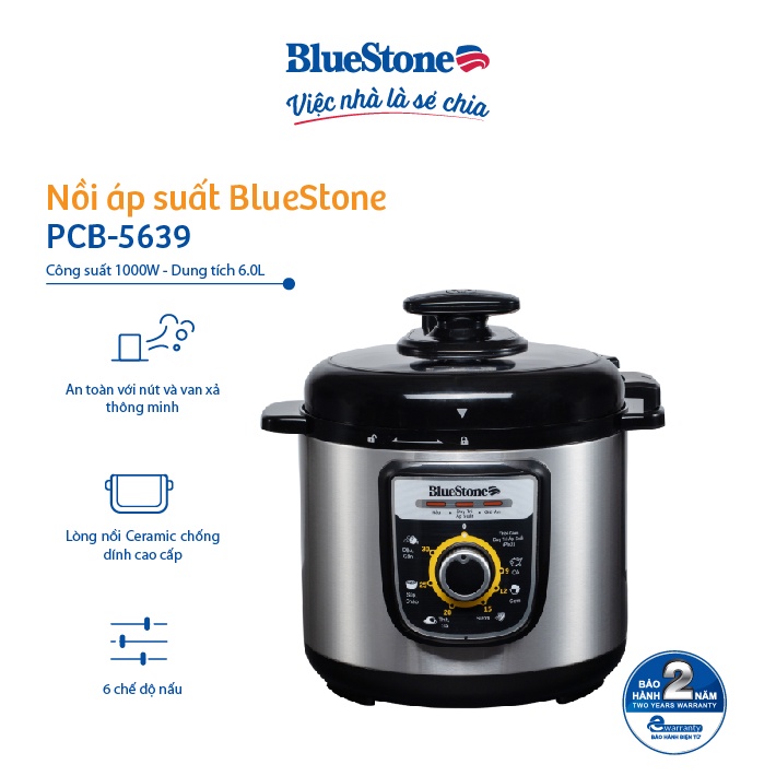 [Mã ELBLUE44 giảm 10% đơn 500K] NỒI ÁP SUẤT BLUESTONE PCB-5639