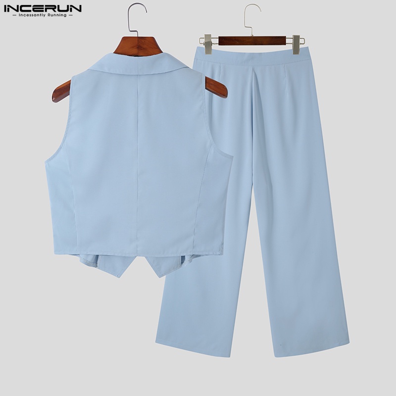 Set áo không tay + quần dài Incerun ống rộng thời trang cá tính cho nam 3 màu độc đáo tùy chọn