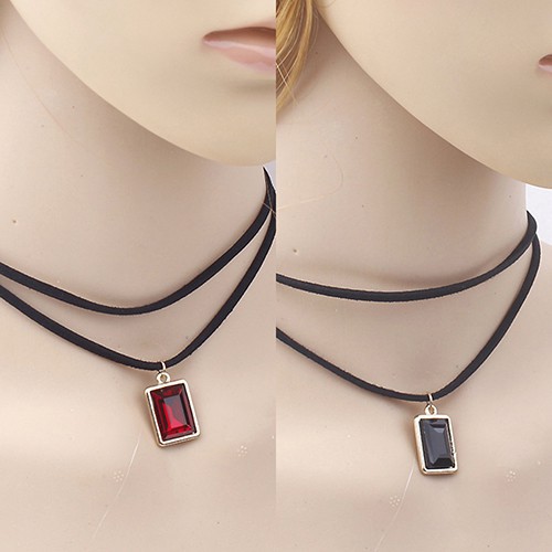 Vòng Cổ Chocker Mặt Đá Kim Cương Nhân Tạo Vuông Gắn Qua Sợi Xích Ngắn Cho Nữ