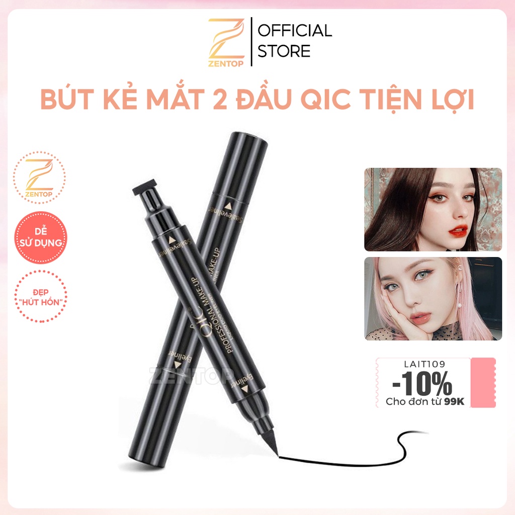 Bút dạ kẻ mắt hai đầu QIC cao cấp không lem không trôi, chống nước hiệu quả và giúp định hình nét kẻ mắt ZENTOP