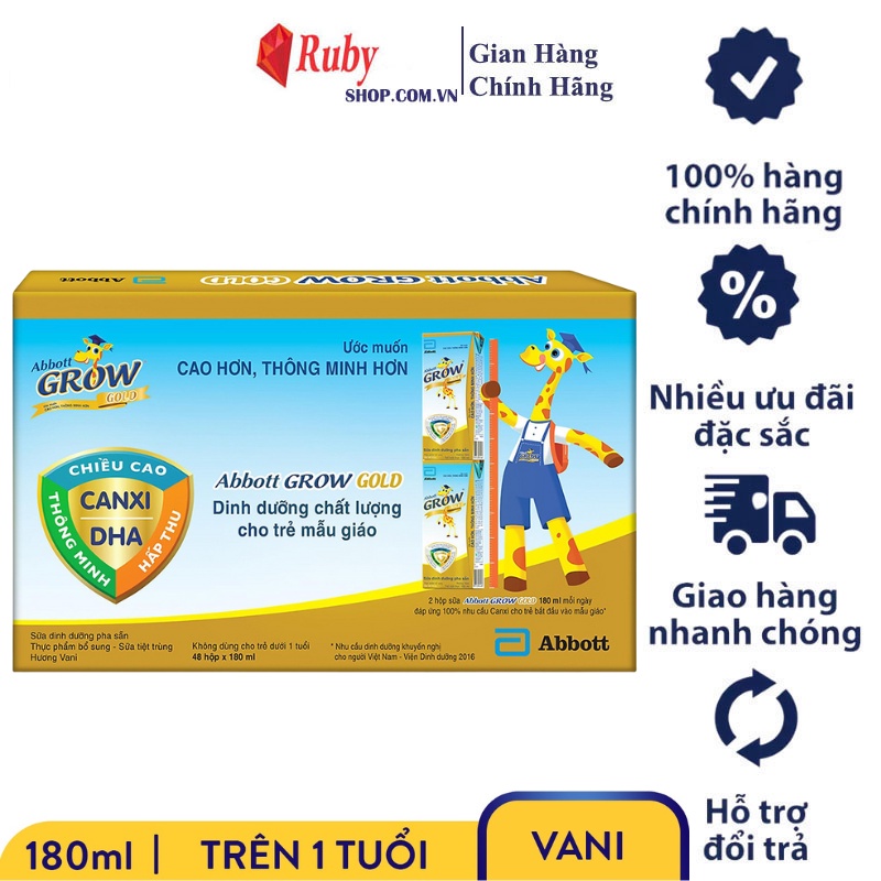 Sữa Bột Pha Sẵn ABBOTT Grow Gold vani Thùng 48 Hộp 180ml